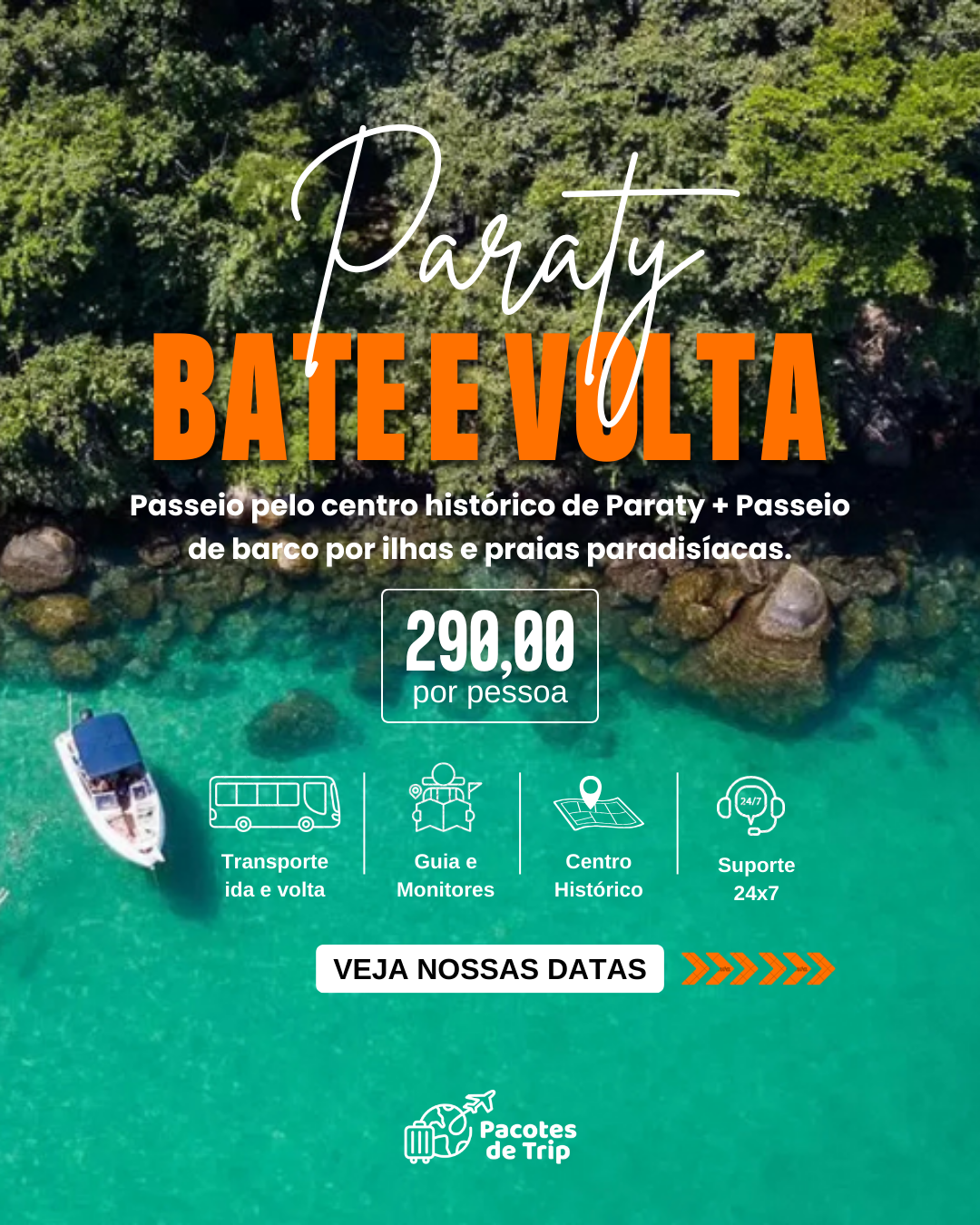 Bate e Volta Ilha dos Cocos em Paraty: Escuna, City Tour e Encantos Naturais
